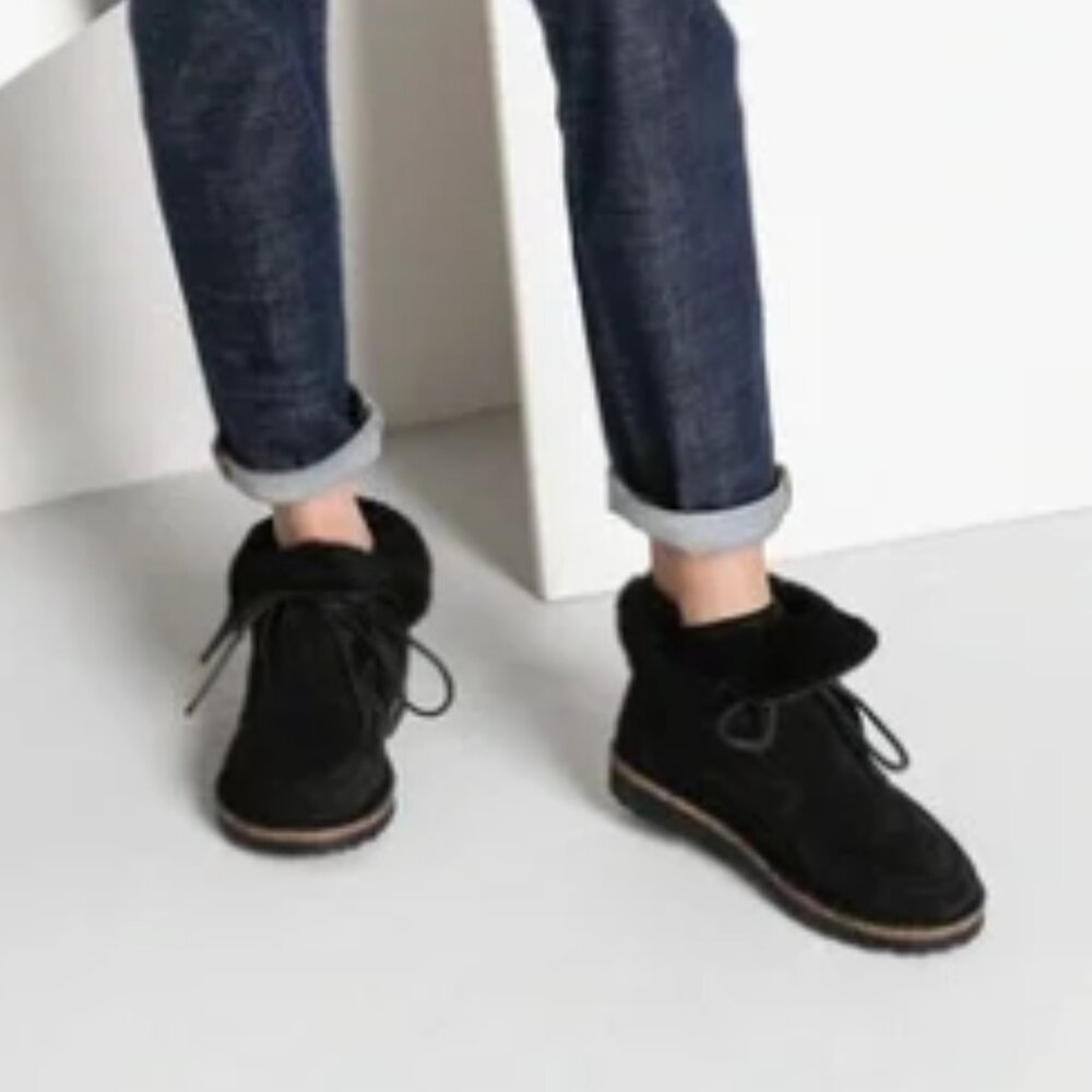 BIRKENSTOCK I Bakki Black Suede Genuine Shearling Ankle Chukka Boots, 40 - Picture 2 of 16